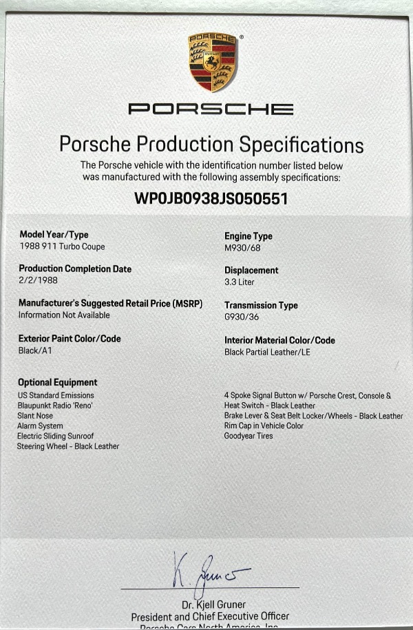 Used 1988 Porsche 911 Carrera Turbo Slant Nose