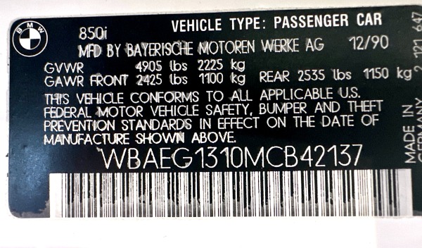Used 1991 BMW 8 Series 850i